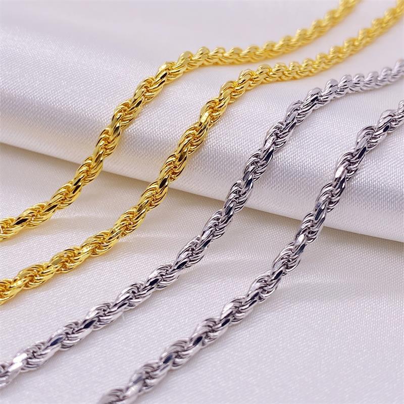  Gold rope chain on neutral background. Alt: “18K Gold Plated Italian Rope Chain – 925 Sterling Silver.”