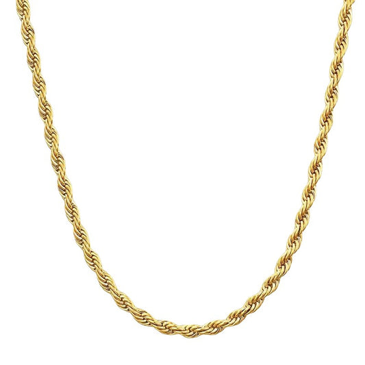  Gold rope chain on neutral background. Alt: “18K Gold Plated Italian Rope Chain – 925 Sterling Silver.”