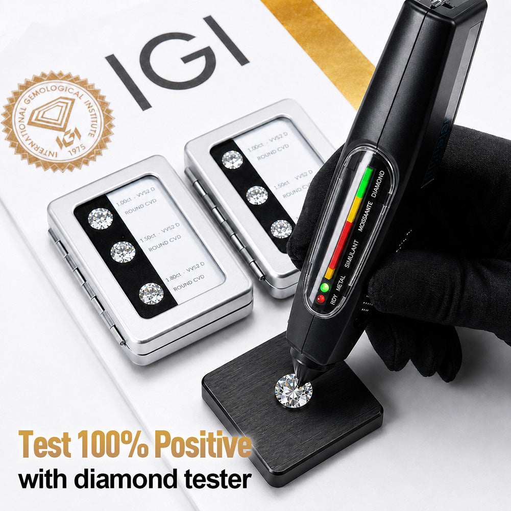 18k gold 2ct radiant cut lab diamond engagement ring passing diamond tester with IGI certificate card