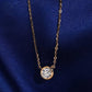 18k rose gold 5mm bezel-set solitaire lab-grown diamond pendant necklace on royal blue silk background