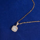 Close up view of 5mm cushion square halo lab-grown diamond pendant in 18k rose gold setting
