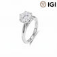18k white gold round cut lab diamond six-prong solitaire engagement ring with IGI logo isolated on white background
