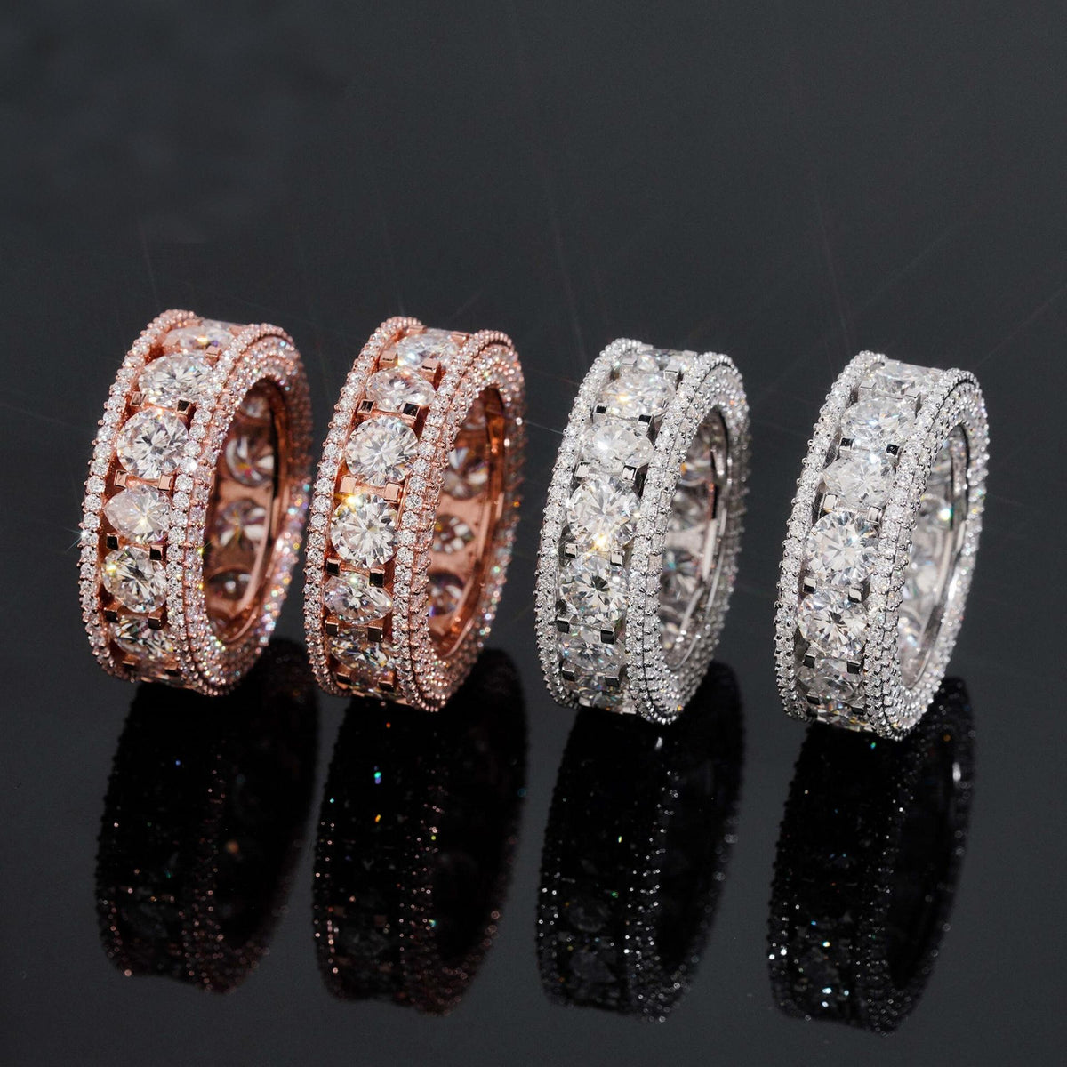 Iced Out Round Moissanite Eternity Band with Pavé Borders