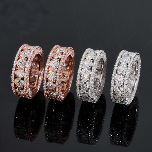 Iced Out Round Moissanite Eternity Band with Pavé Borders