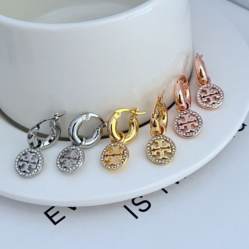 Tory Burch Crystal Double T Hoop Earrings | Sparkling