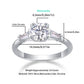 Dimension guide showing 6.5mm 1CT round moissanite center stone and tapered baguette accent sizes.