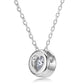 Close-up view of side openwork heart gallery and slider chain on round bezel pendant.