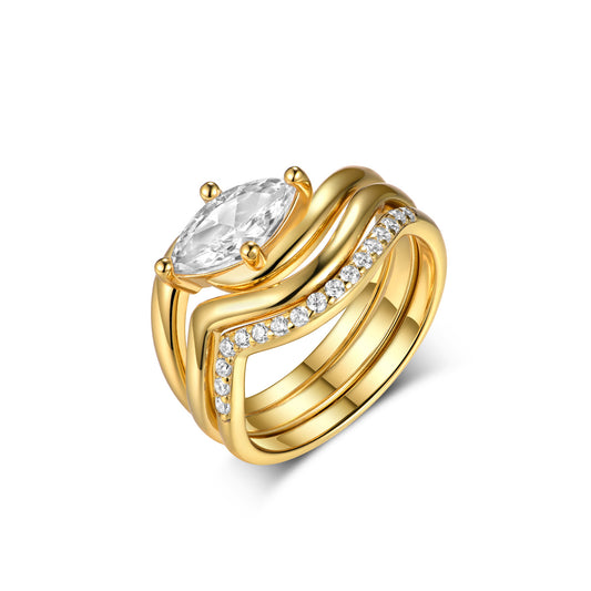 Yellow gold marquise triple stack on neutral background. Alt: “1ct Marquise Diamond Triple Stack Set – 18K Yellow Gold.”