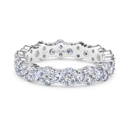 Angled perspective view of 2.54ct round lab diamond double row band.