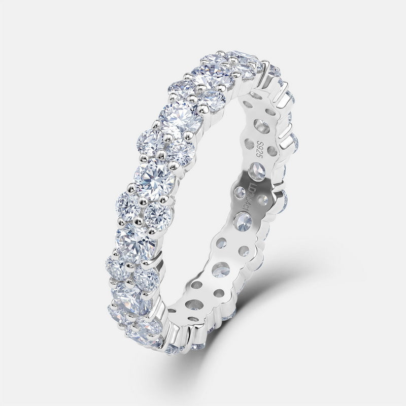 2.54ct round lab diamond alternating double row stackable ring in 925 sterling silver.