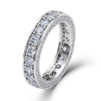 2.63CT lab grown diamond 3-sided eternity wedding band ring with side micro-pave halos in 925 sterling silver.