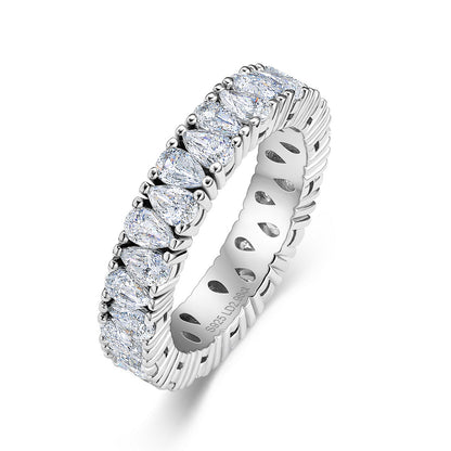 2.78 ctw pear cut lab grown diamond eternity ring in sterling silver isolated on white background