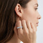 Model wearing 2.78 ctw pear shaped lab grown diamond eternity ring on finger