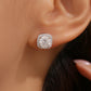  Earrings worn as elegant everyday statement. Alt: “Geometric Sparkle: Square Moissanite Stud Earrings.”