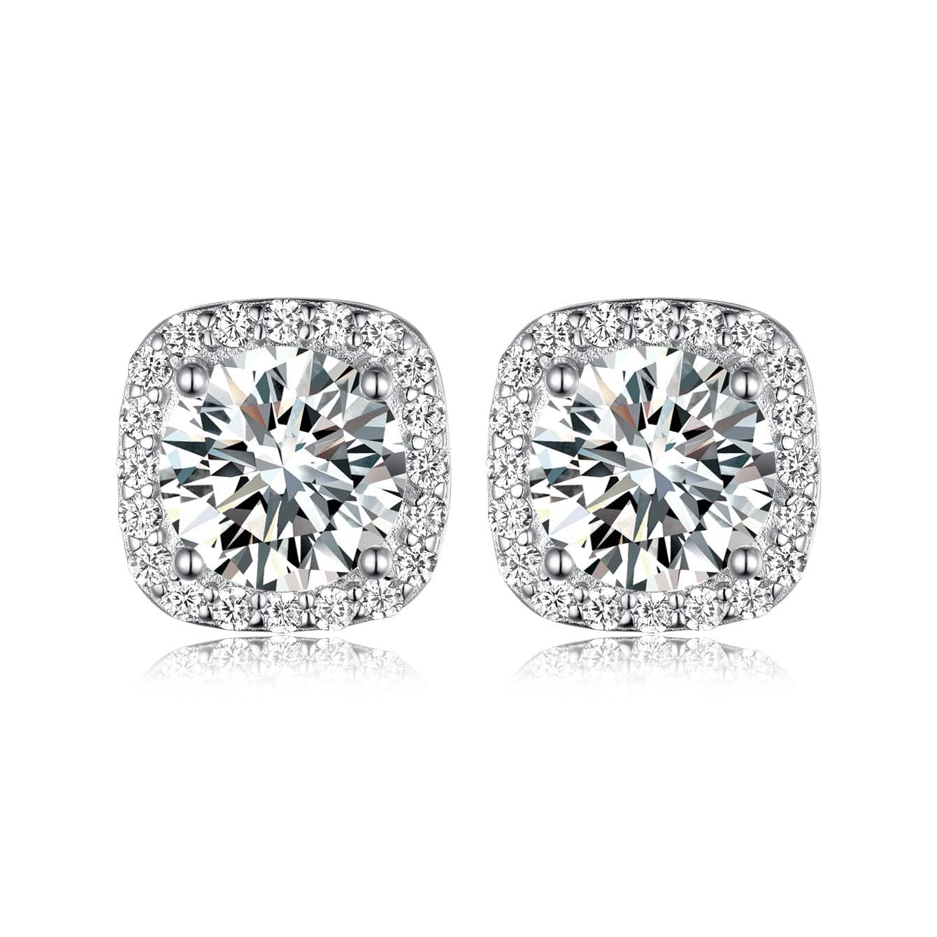  Yellow gold square moissanite studs on neutral background. Alt: “2.4 CT Square Moissanite Stud Earrings – 18K Yellow Gold.”
