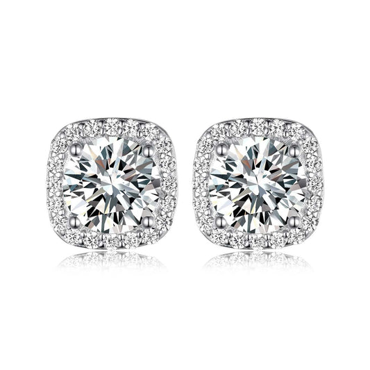  Yellow gold square moissanite studs on neutral background. Alt: “2.4 CT Square Moissanite Stud Earrings – 18K Yellow Gold.”