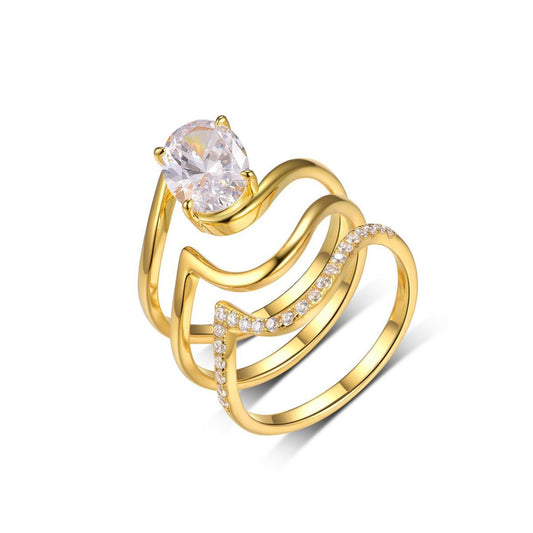  Yellow gold oval stacking set on neutral background. Alt: “2.5CT Oval Diamond Stacking Ring Set – 18K Yellow Gold.”