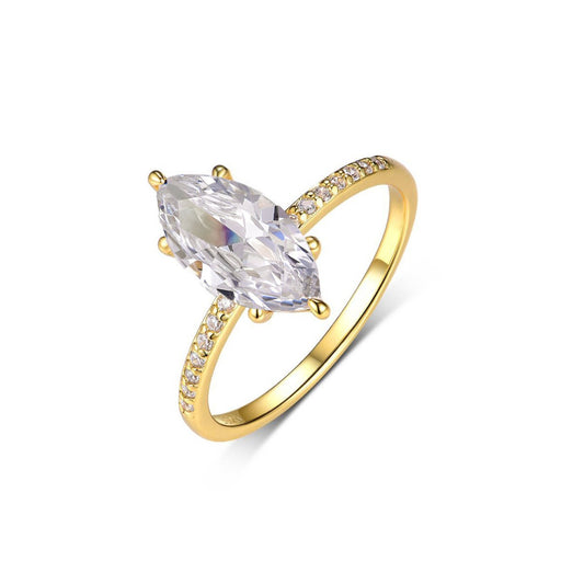  Yellow gold 2CT marquise solitaire on neutral background. Alt: “2CT Marquise Moissanite Solitaire – 18K Yellow Gold.”