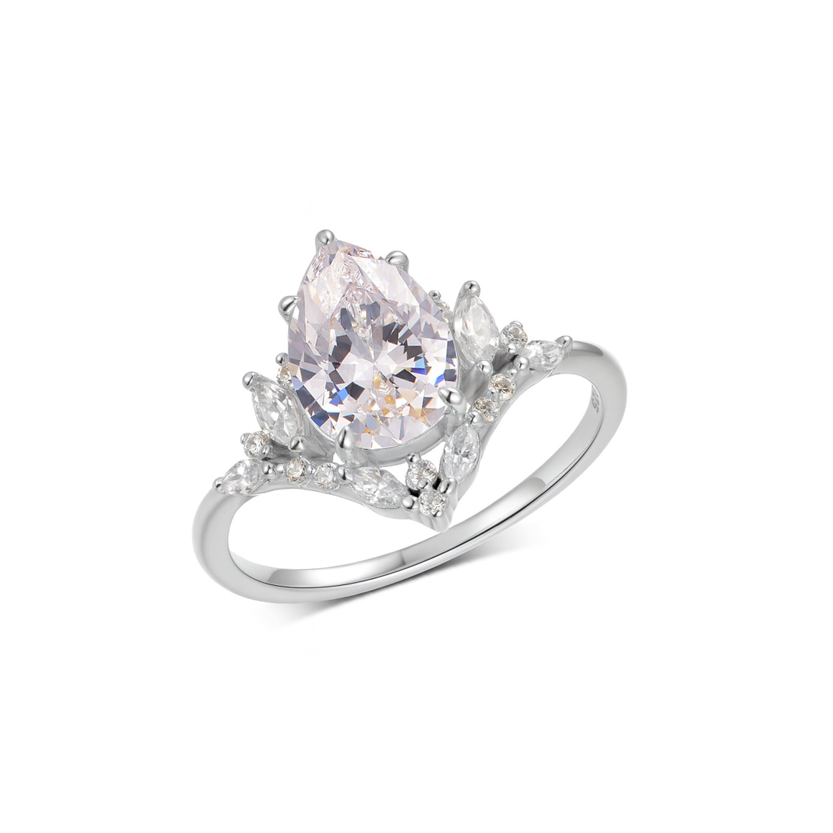 Yellow gold 2CT pear moissanite ring on soft romantic background. Alt: “2CT Water Drop Moissanite Engagement Ring – 18K Yellow Gold.”
