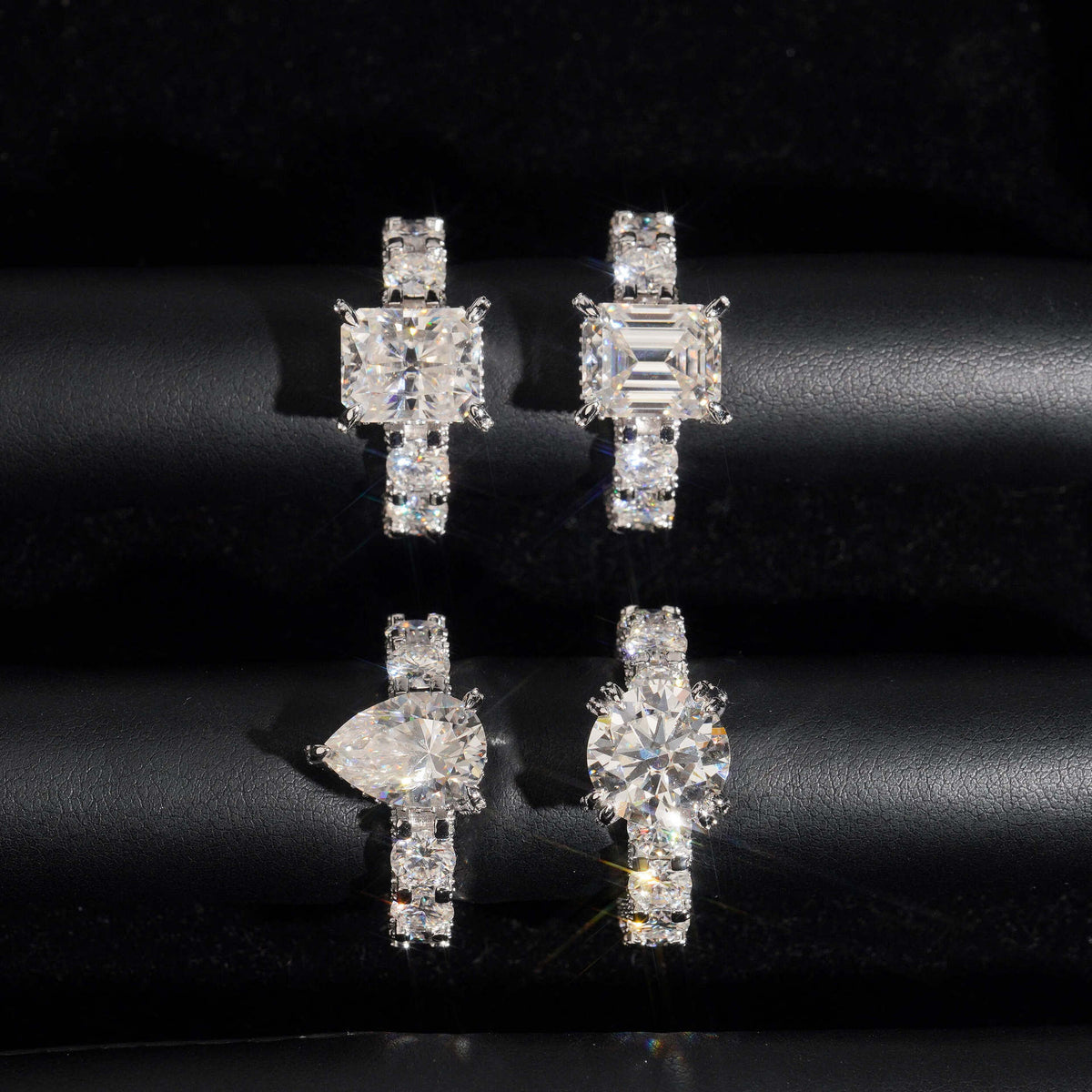 Fancy Cut Moissanite Solitaire Ring with Eternity Band