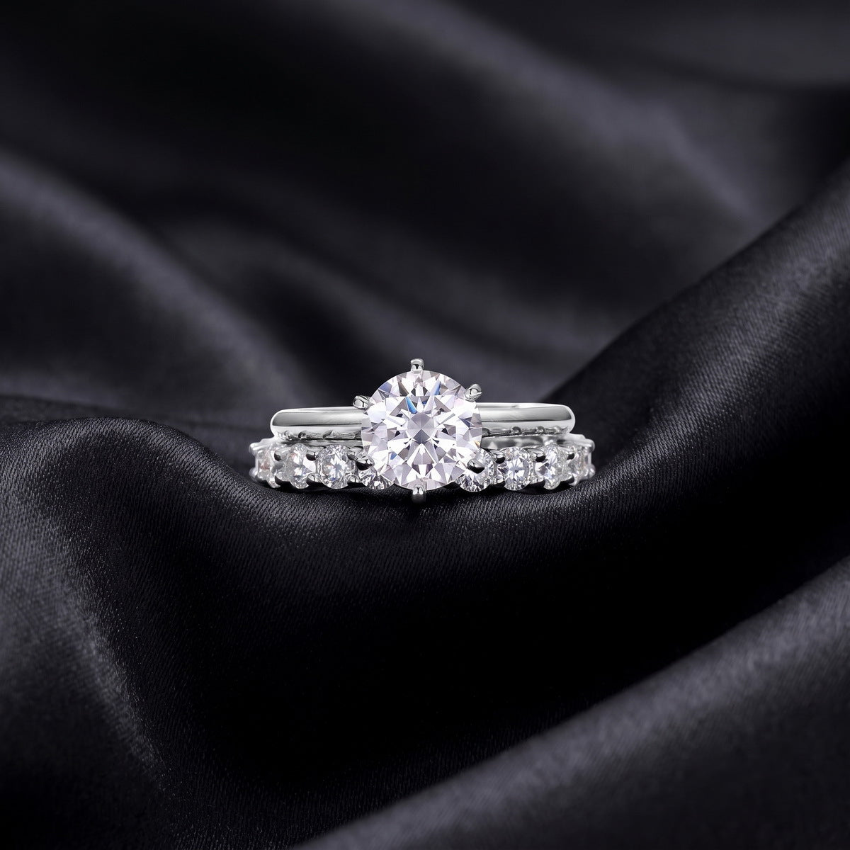 Round Lab-Grown Diamond Solitaire & Eternity Bridal Stacking Ring