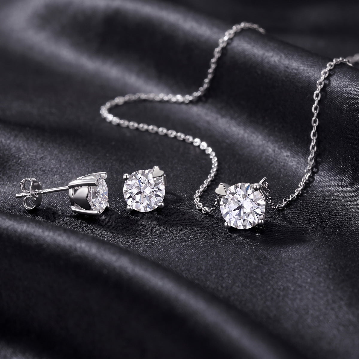 Classic Round Cut Moissanite Solitaire Necklace with Heart Accent