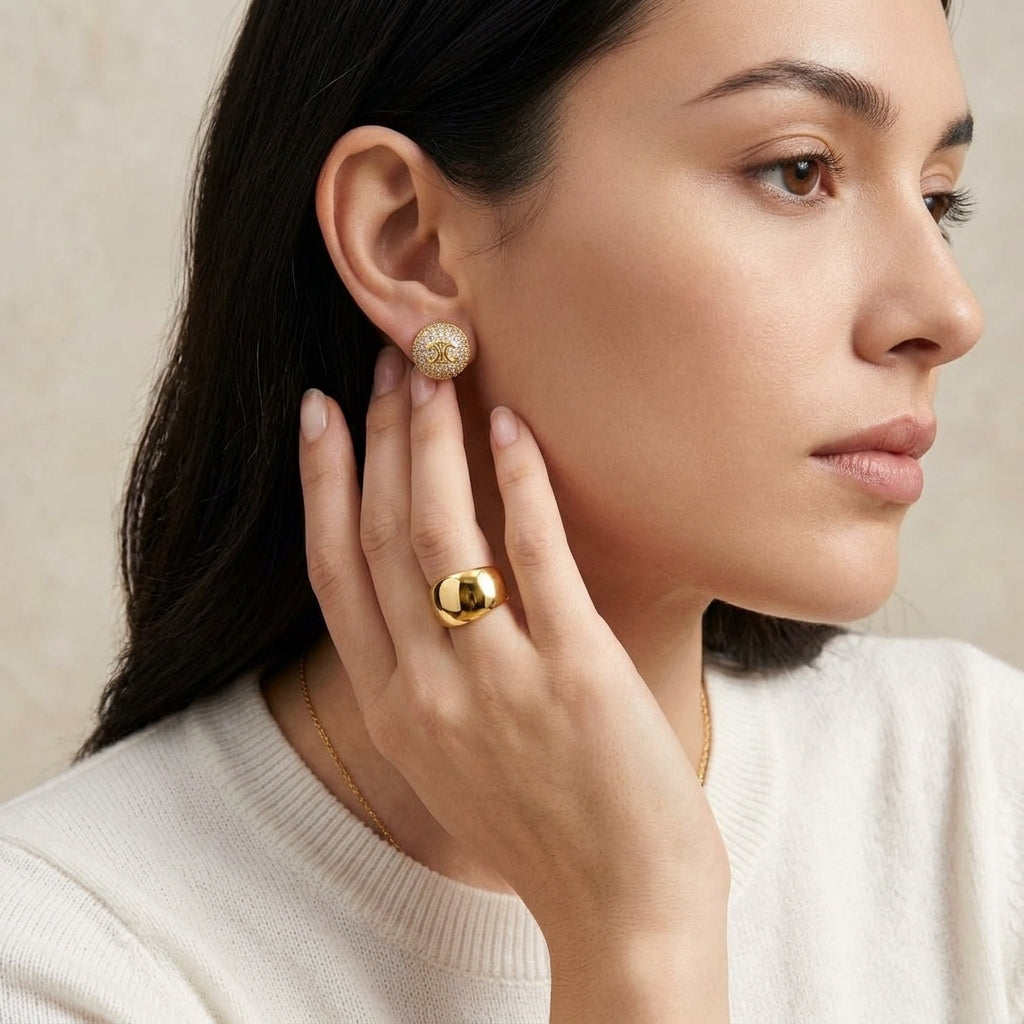 CELINE Triomphe Semi-Circle Diamond Stud Earrings