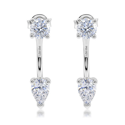 2CT lab grown diamond round and pear cut Toi et Moi front back ear jacket earrings in 925 sterling silver.