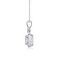 Side profile showing accent stone bail and basket gallery on 2ct cushion halo pendant.
