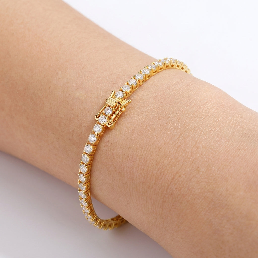 2mm Moissanite Tennis Bracelet  | 18K Gold Plated
