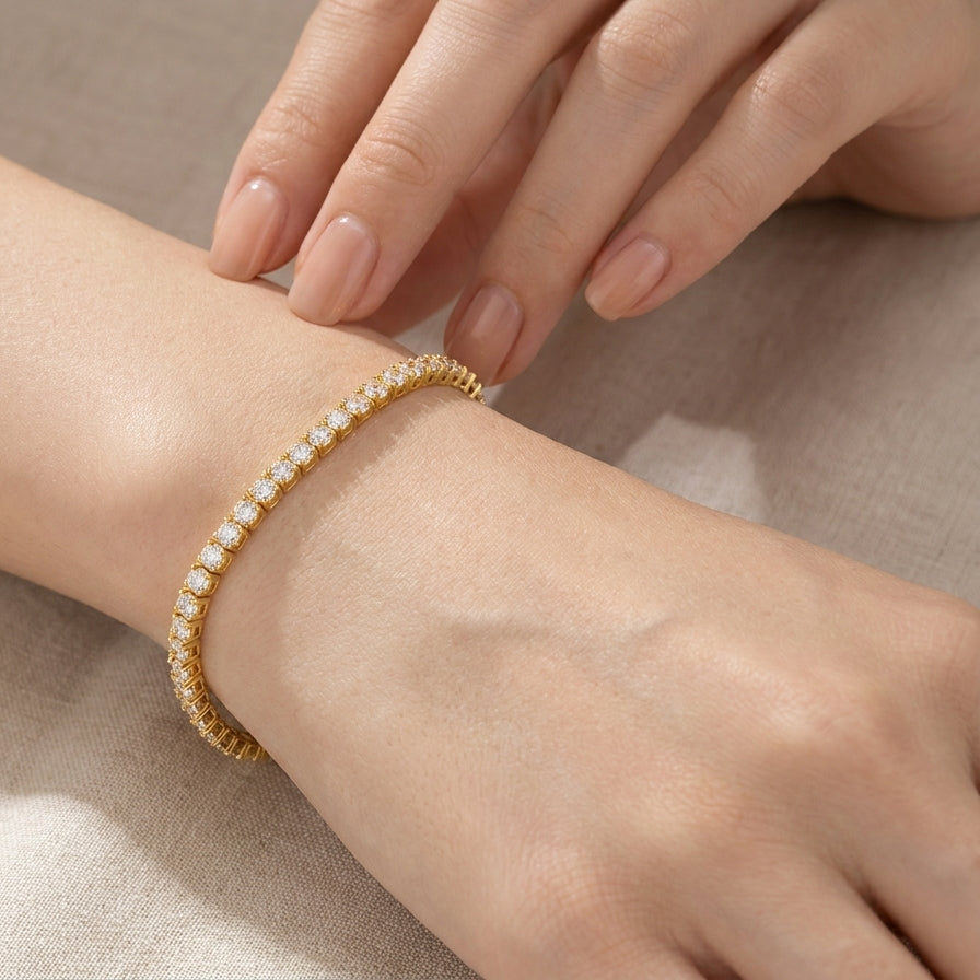 2mm Moissanite Tennis Bracelet  | 18K Gold Plated
