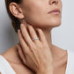 Woman wearing 3.84 ctw round cut lab grown diamond eternity ring on finger