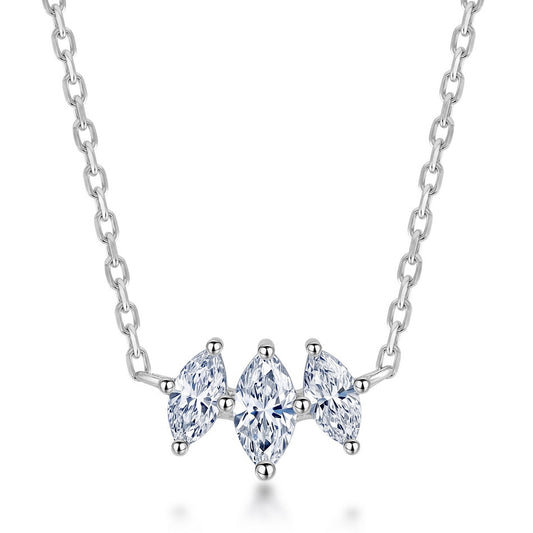 3-stone marquise cut lab grown diamond horizontal pendant necklace in 925 sterling silver.