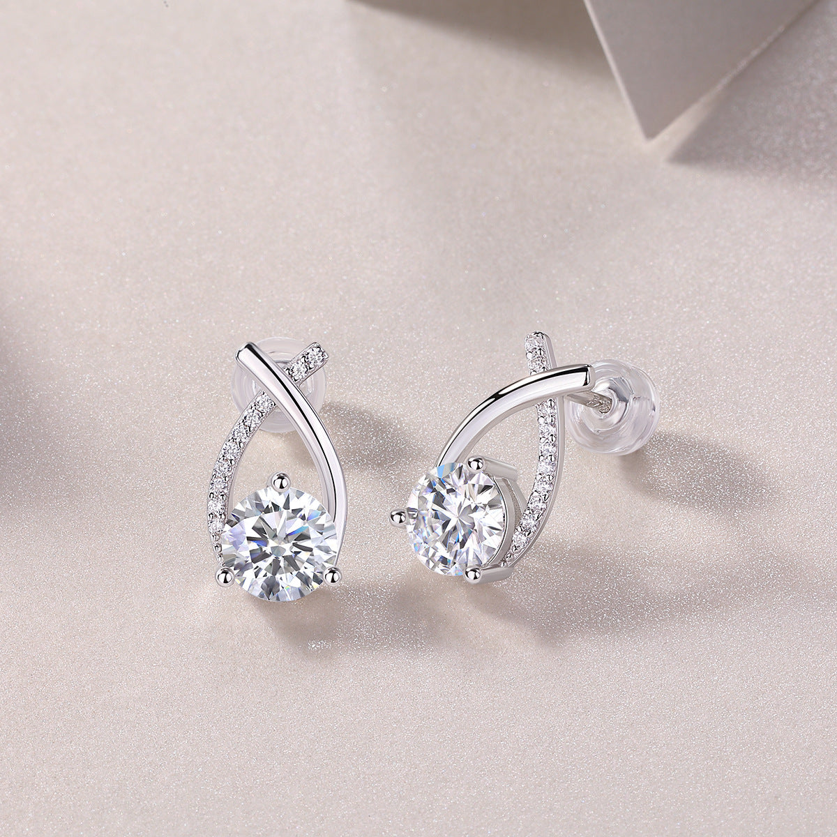 Lab Grown Diamond Crossover Stud Earrings|Infinity Drop Solitaire
