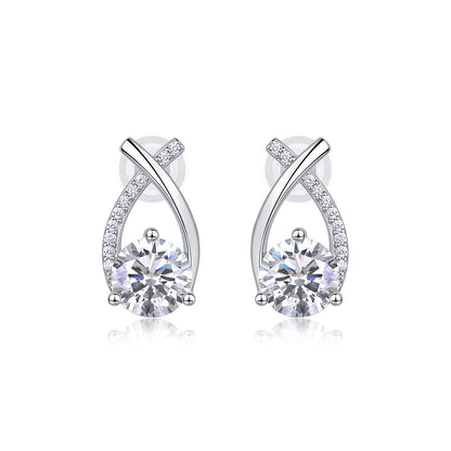 Lab Grown Diamond Crossover Stud Earrings|Infinity Drop Solitaire