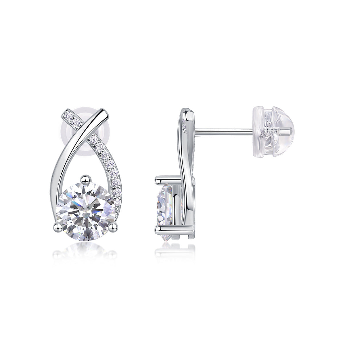 Lab Grown Diamond Crossover Stud Earrings|Infinity Drop Solitaire
