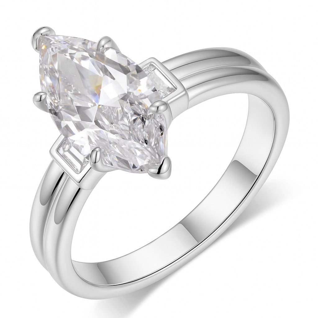 Yellow gold 3CT marquise moissanite ring on soft romantic background. Alt: “3CT Marquise Moissanite Engagement Ring – 18K Yellow Gold.”
