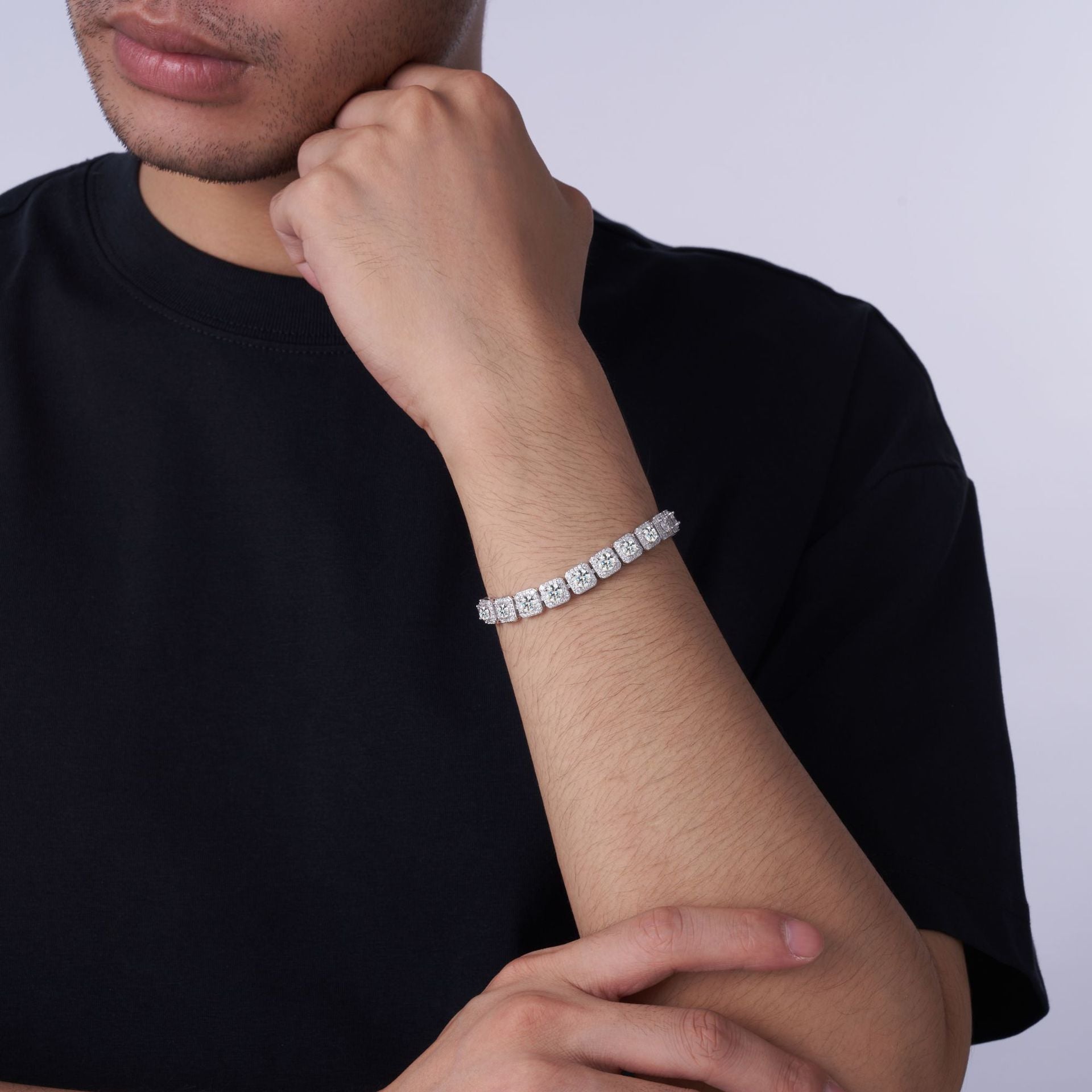 S925 Moissanite clustered halo tennis bracelet by ZERRA, featuring sparkling moissanite stones in a elegant bracelet design.