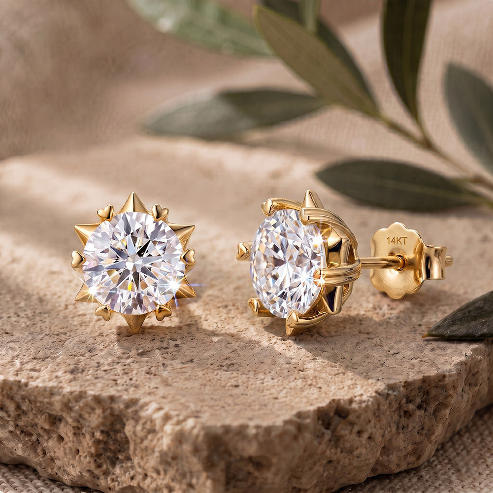 10K & 14K &18K Round Cut Lab Diamond Starburst Stud Earrings(3MM)