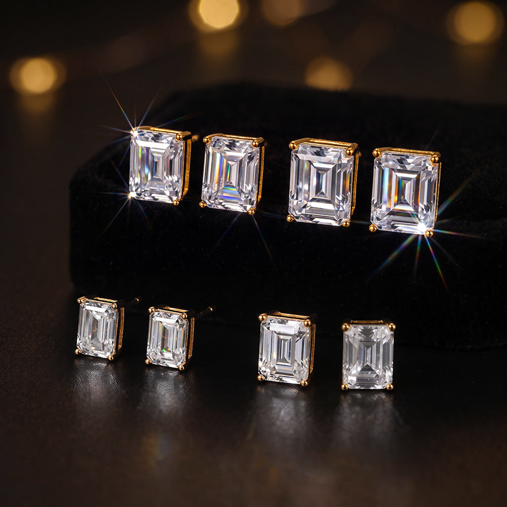 10K&14K&18K Gold Classic Four-Prong Emerald Cut Lab Diamond Engagement Stud Earrings 6*8.5MM