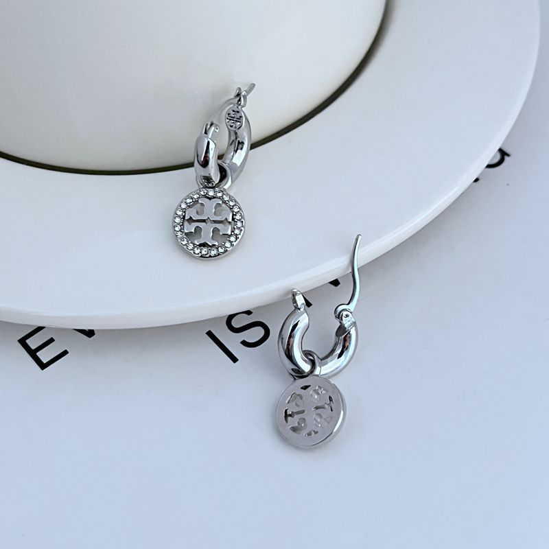 Tory Burch Crystal Double T Hoop Earrings | Sparkling