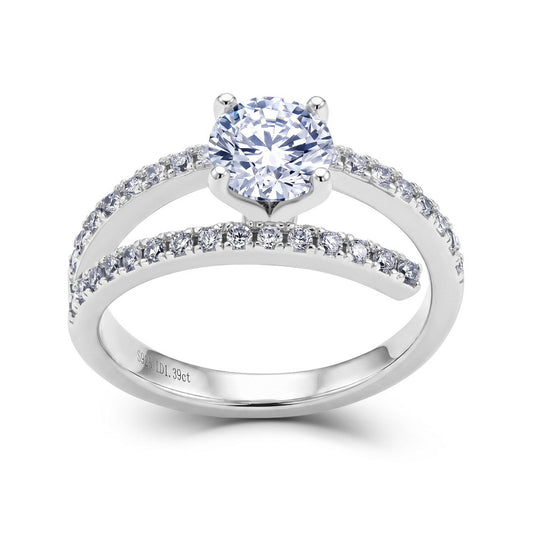 1.39 CTW Round Brilliant Solitaire Ring with Dual Pave Shank