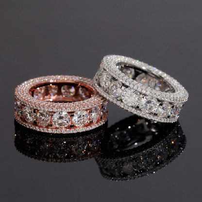 Iced Out Round Moissanite Eternity Band with Pavé Borders