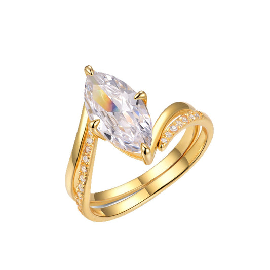Yellow gold marquise stacking set on neutral background. Alt: “3ct Marquise Diamond Stacking Set – 18K Yellow Gold.”