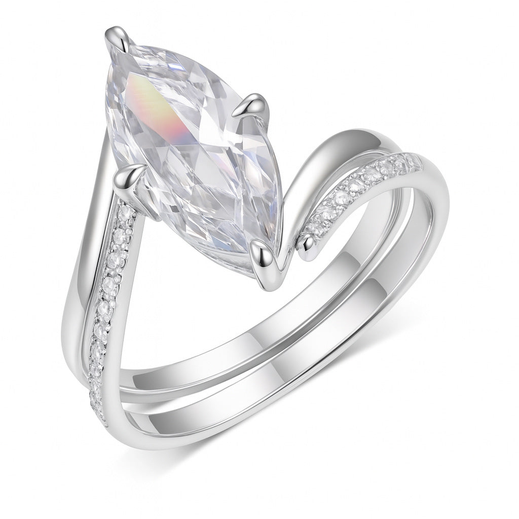 Yellow gold marquise stacking set on neutral background. Alt: “3ct Marquise Diamond Stacking Set – 18K Yellow Gold.”