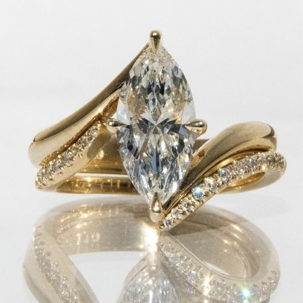 Yellow gold marquise stacking set on neutral background. Alt: “3ct Marquise Diamond Stacking Set – 18K Yellow Gold.”