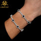 Silver bracelet with black stones on a wrist, brand 'Chao Yue' visible