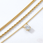 Macro, layered necklaces in 45° diagonal parallel layout, even spacing, mirror-polished gold, bright clean lighting, sharp stone brilliance, white textured background, soft shadow, ultra-detailed.