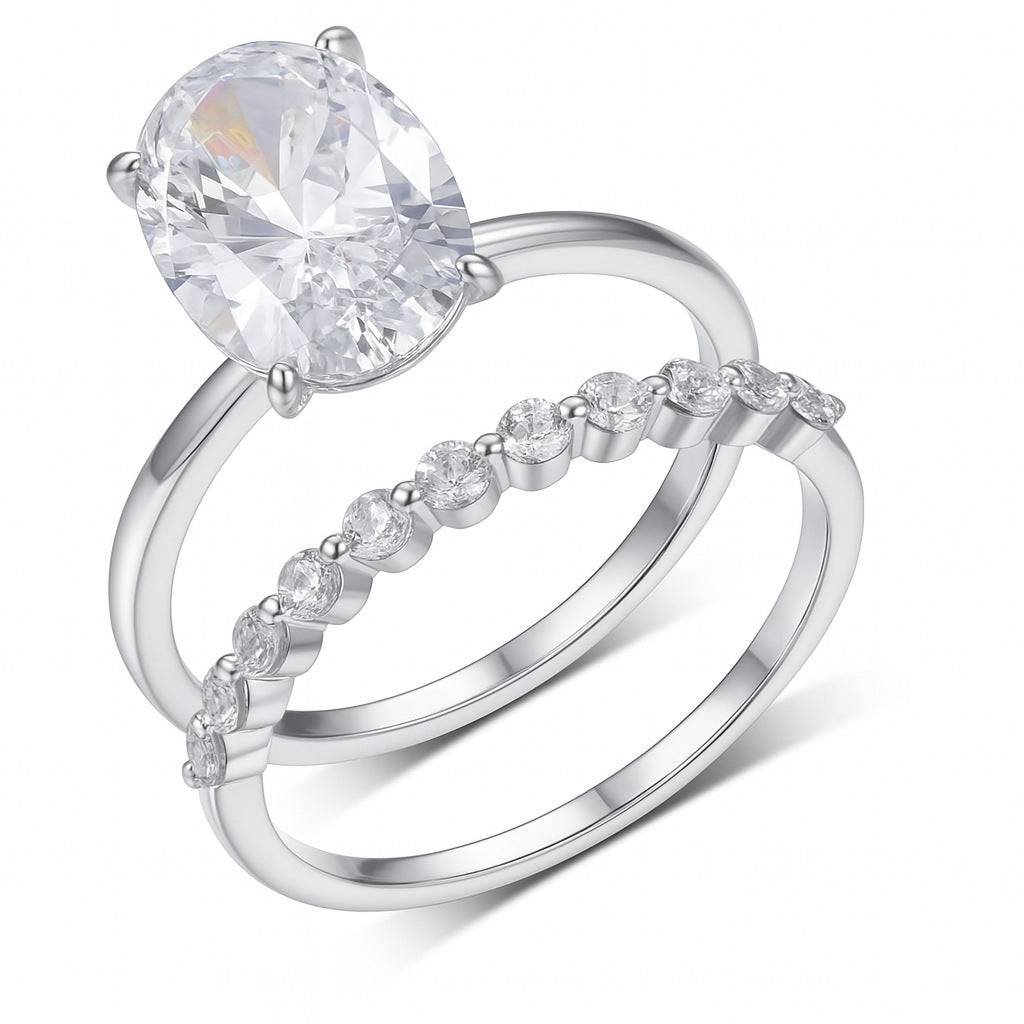 Yellow gold 4.5ct oval stacking set on neutral background. Alt: “4.50ct Oval Diamond Stacking Set – 18K Yellow Gold.”