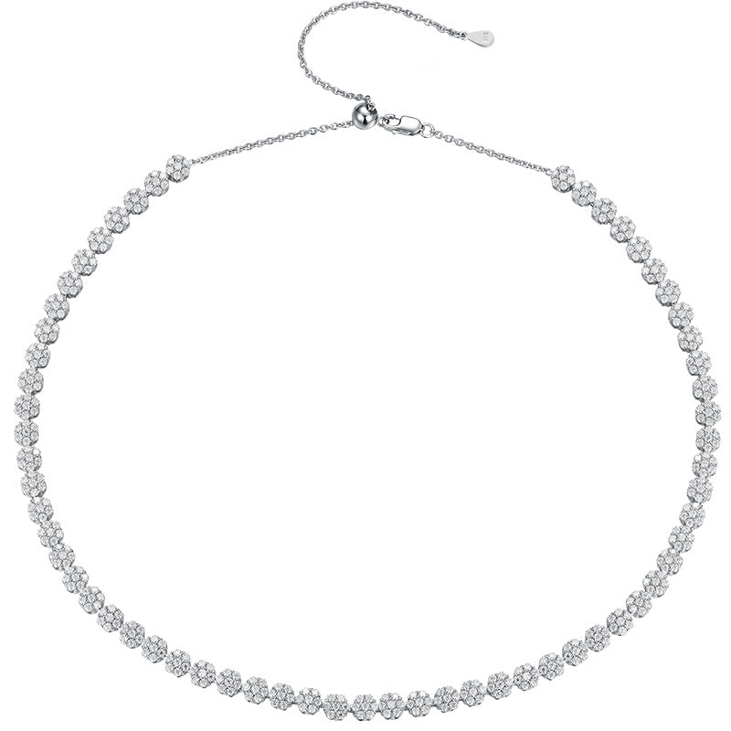 High-definition shot of the necklace laid flat and fully extended on pure white background.